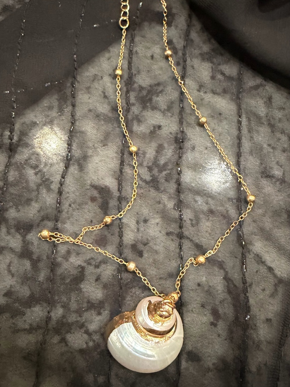 Free People Gold Bead Chain Necklace with White Shell Pendant